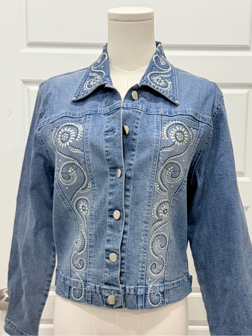 🔥Vintage Christine Alexander Rhinestone Blue Denim Jacket - Women - Picture 2 of 13